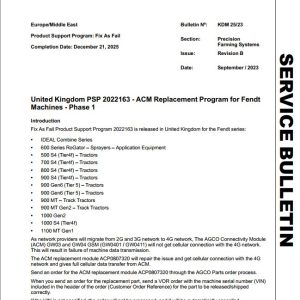 Fendt AG Tractor Service Bulletins 2010 - 2024 English PDF Detailed Version