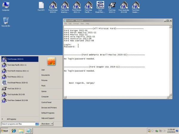 Microcat Snap on Ford EPC All Markets All in One-VMware Version  01.2022