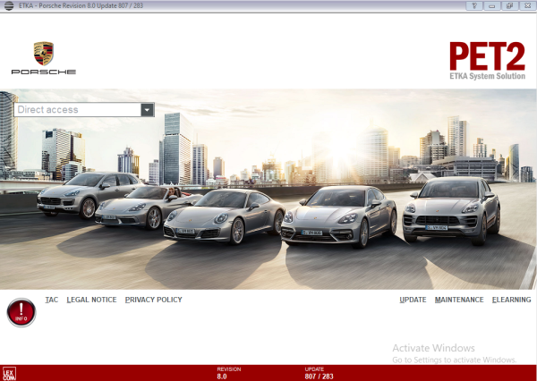 Porsche PET2 8.0 Update 807 283 03.2025 Spare Parts Catalog