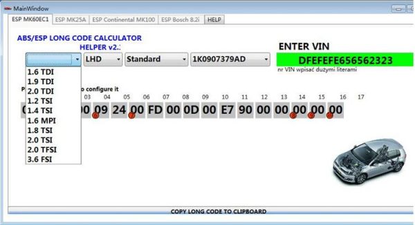 Newest for VW ABS ESP Long Encoding Calculator ESP PUMP MK60EC1 Long code calculator - Image 2